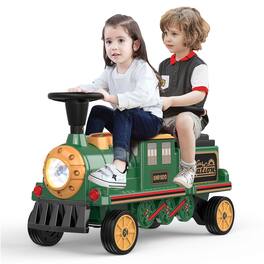 ANPABO - 12V Powered Ride on Train for Toddlers, Electric Ride on Car Toys with Rubber Wheels, Storage Box, LED Headlight - Green