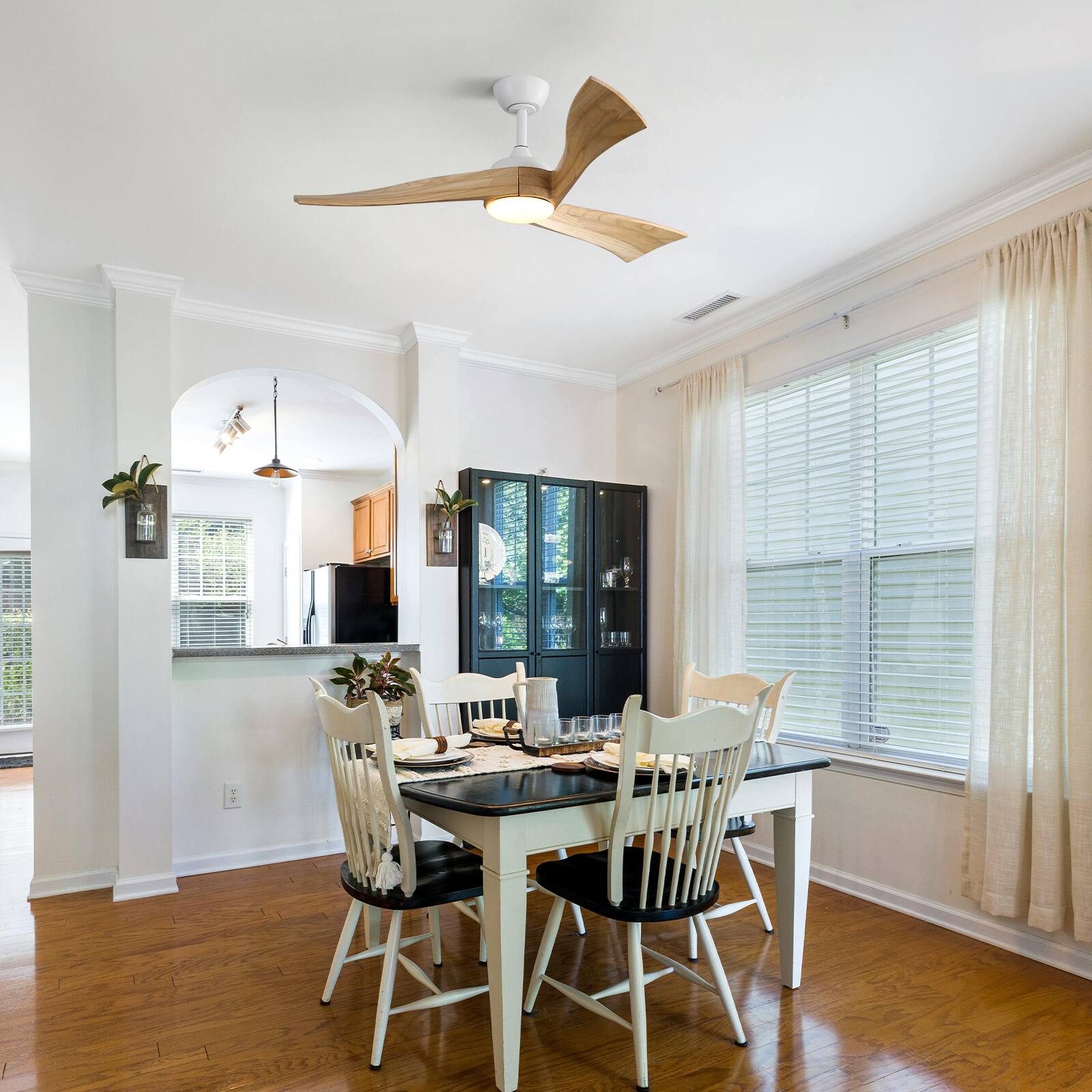 Alt View 7. Sofucor - 52 Inch Solid Wood Ceiling Fan DC Motor 3 Blades Fans with Lights & Remote Control High CFM Farmhouse Ceiling Fan - White Wood.