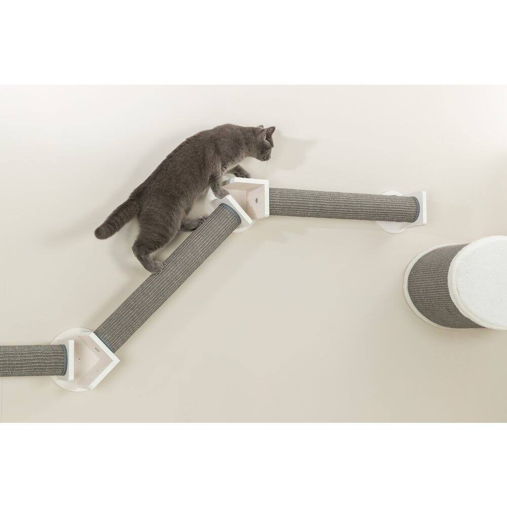 Angle. TRIXIE - Wall Set 2 Multi-Level Wall Mounted Cat Perch System with 3 Scratching Posts - White/Gray.