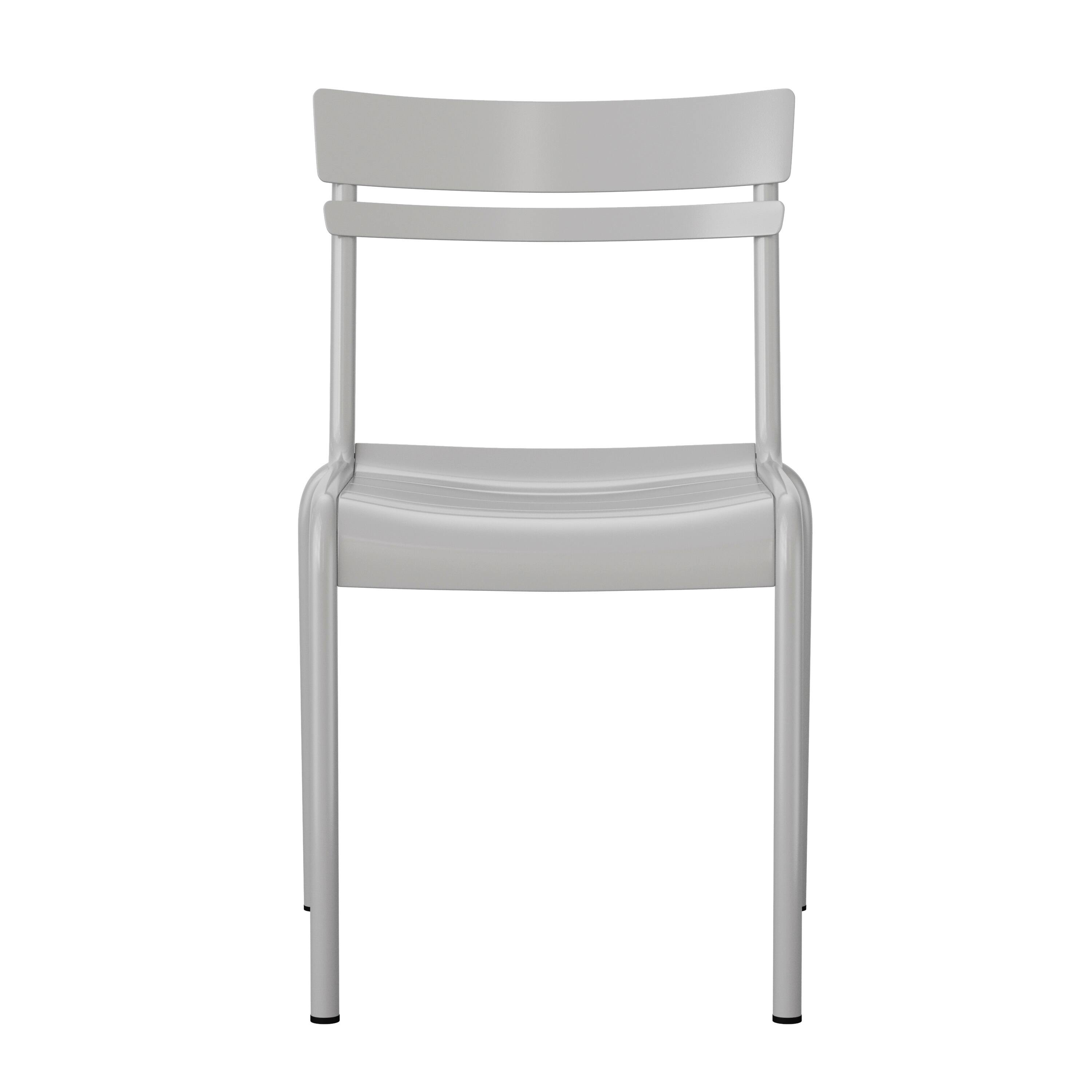 Alt View 9. Emma + Oliver - Rennes Armless Powder Coated Steel Stacking Dining Chair with 2 Slat Back for Indoor-Outdoor Use - Silver.