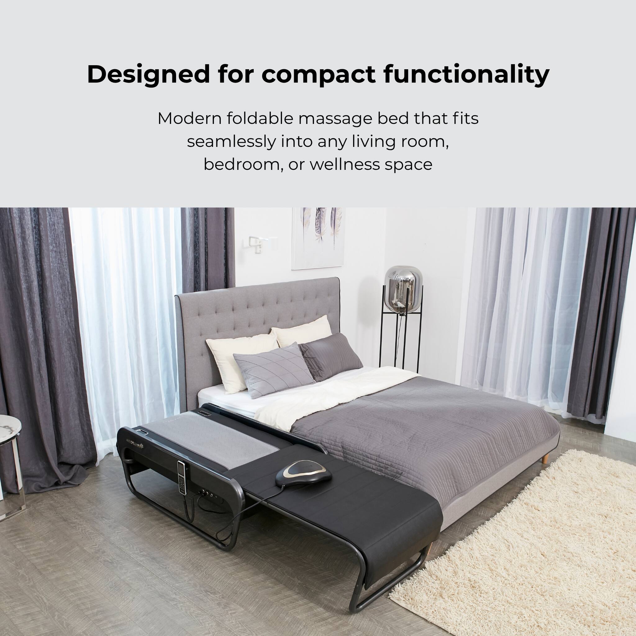 Designed for compact functionality
Modern foldable massage bed that fits seamlessly into any living room, bedroom, or wellness space