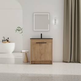 TinyHomie - 30in Freestanding Bathroom Cabinet With Basin and 2 Soft-Close Cabinet Doors KD-PACKING - Imitative Oak
