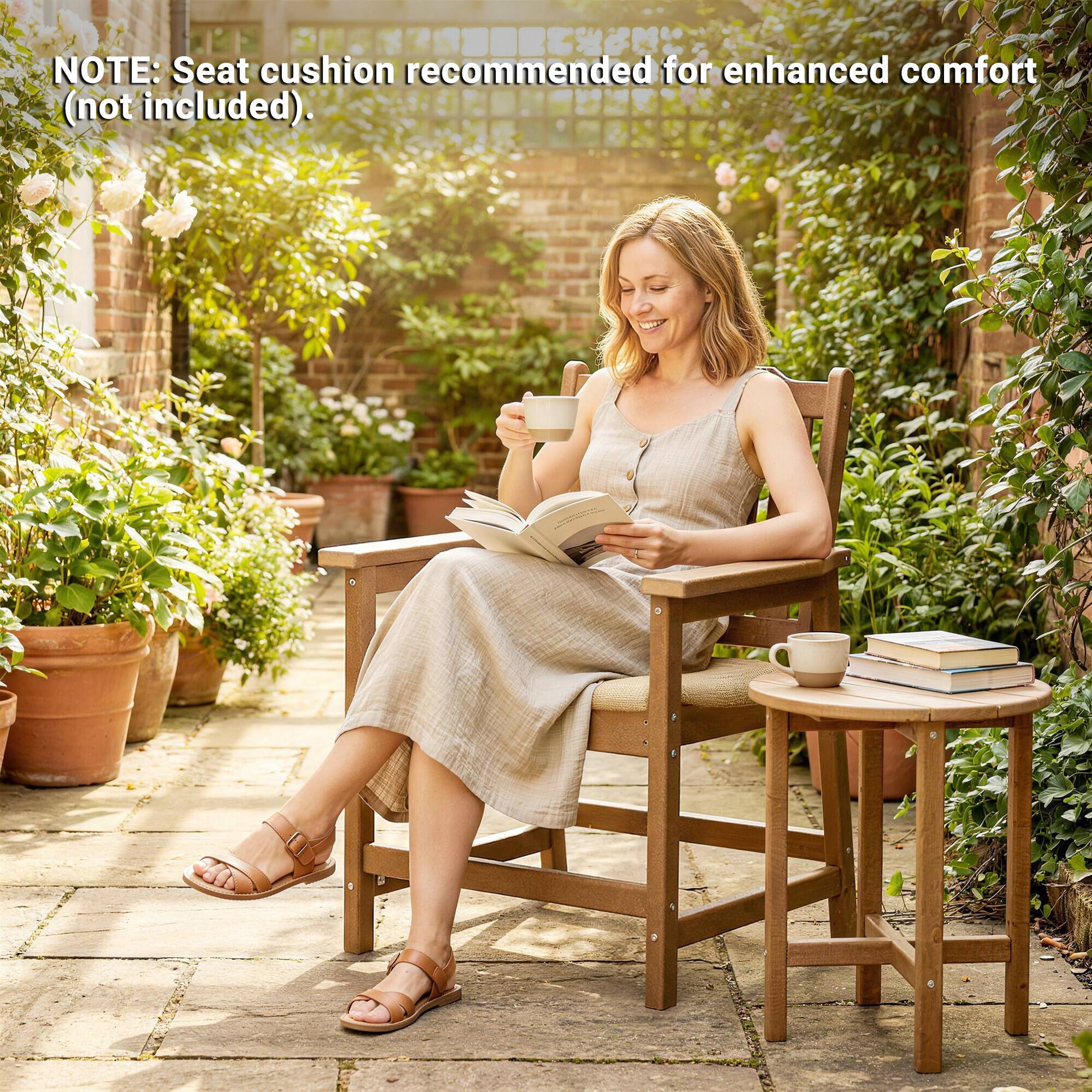 NOTE: Seat cushion recommended for enhanced comfort (not included).