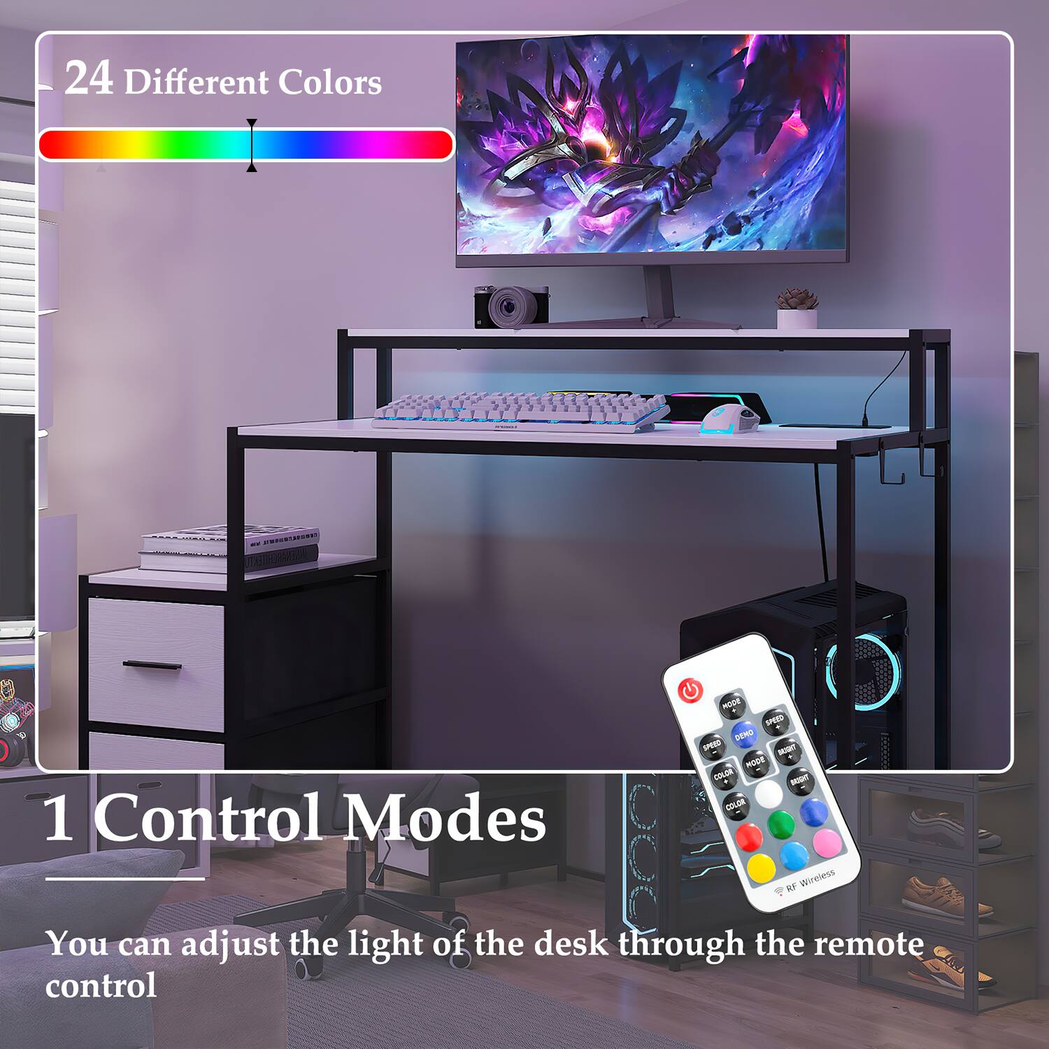 24 Different Colors

1 Control Modes

You can adjust the light of the desk through the remote control