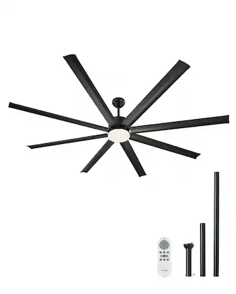 Front. VEVOR - 84 Inch Ceiling Fan with Light, 6-Speed Remote Control, Dimmable 3-Color Temperature, Reversible DC Motor - Black.