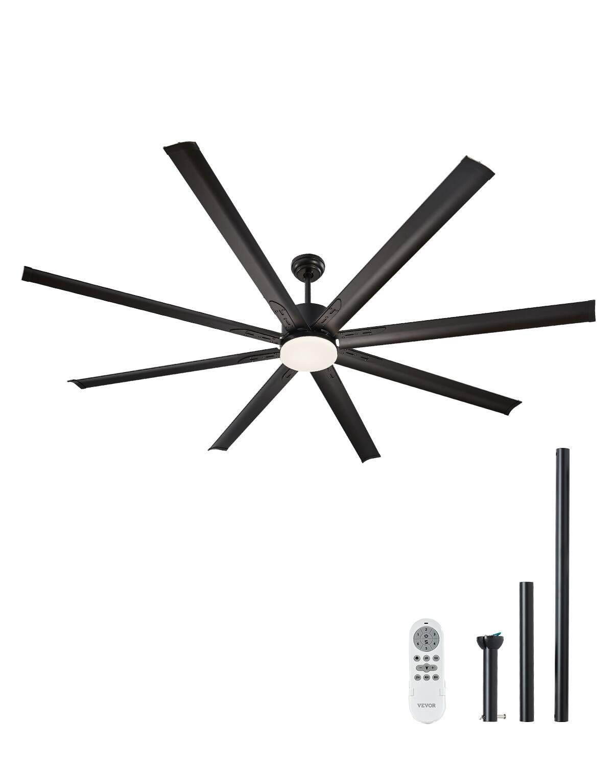 Front. VEVOR - 84 Inch Ceiling Fan with Light, 6-Speed Remote Control, Dimmable 3-Color Temperature, Reversible DC Motor - Black.