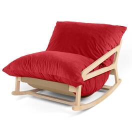 Jaxx - Pillow Saxx Bean Bag Rocking Chair - Elegant Oversized Rocker with Modern Wood Frame - Lush Velvet Merlot