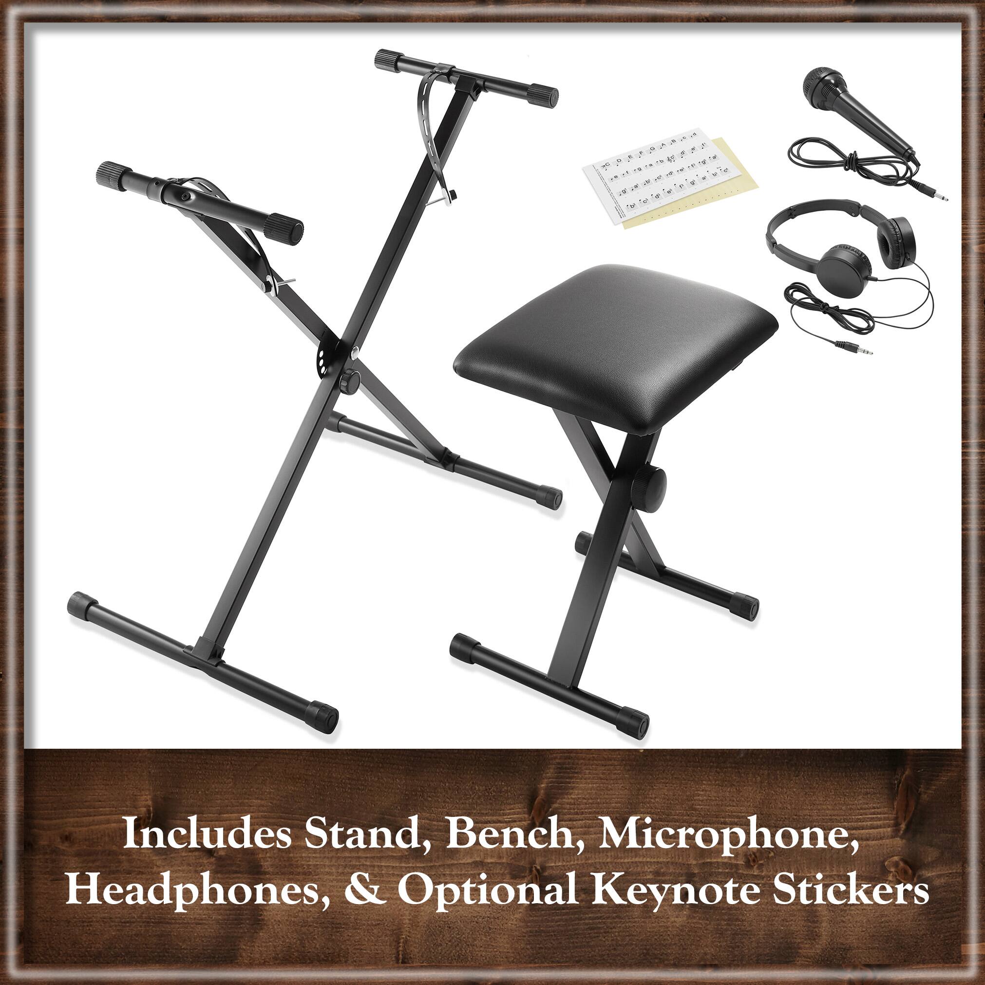 Includes Stand, Bench, Microphone, Headphones, & Optional Keynote Stickers