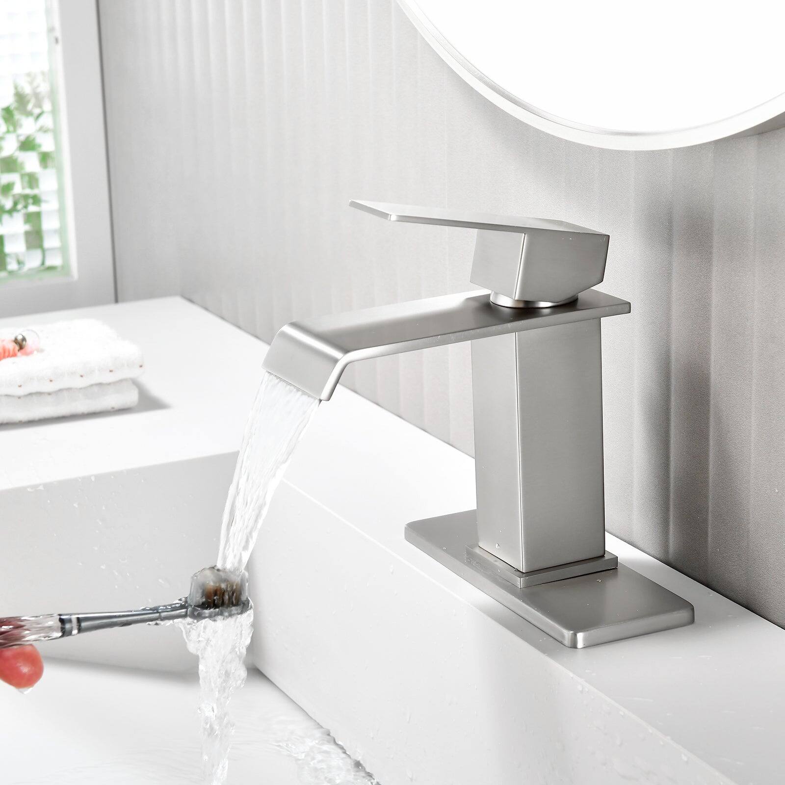 Alt View 4. Boyel Living - Brushed Faucet SUS304 Waterfall Spout cUPC Cartridge 60cm Supply Line Pop Up Drain - Brushed Nickel.