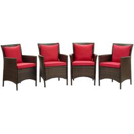 Conduit Outdoor Patio Wicker Rattan Dining Armchair Set of 4 by Modway - Brown Red
