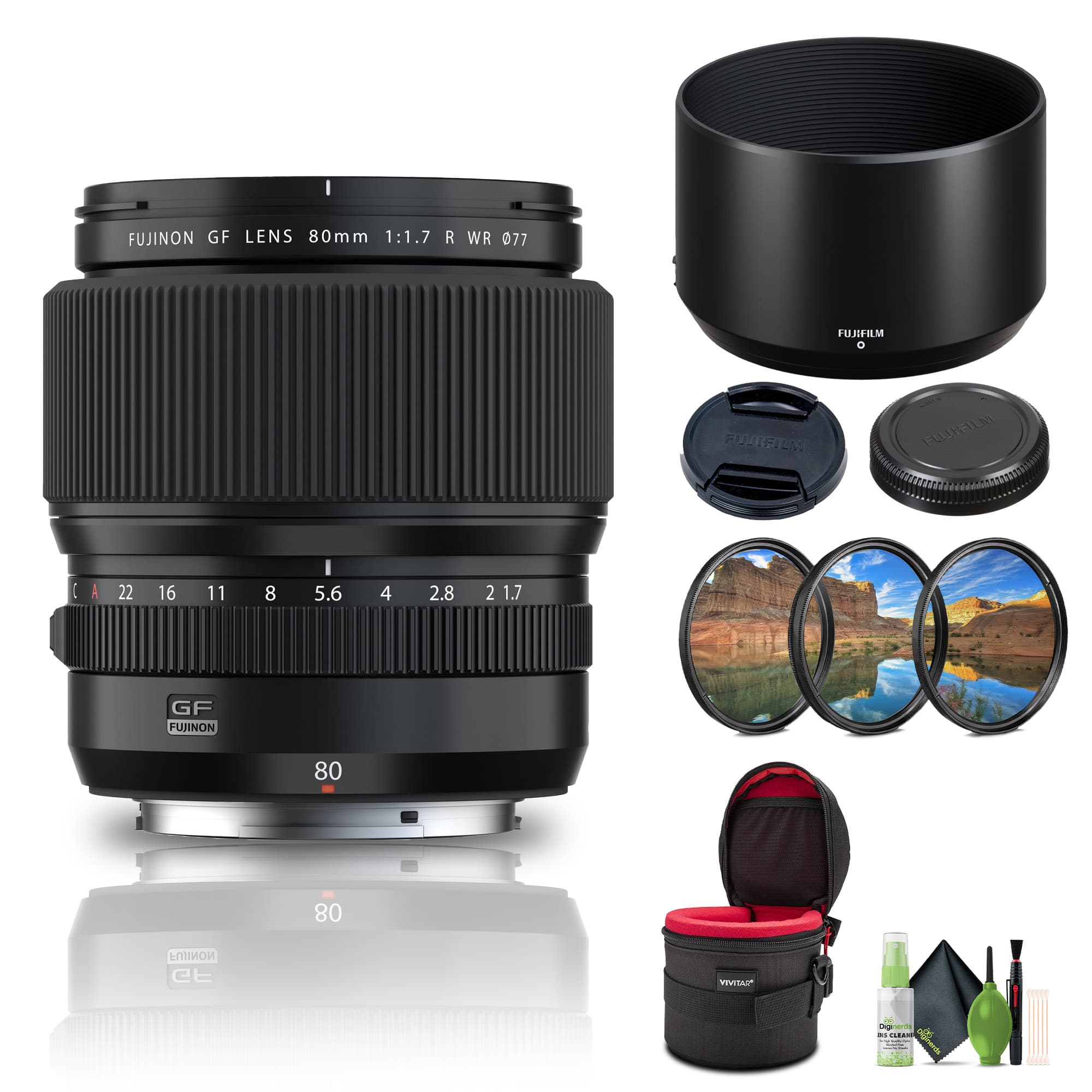 Fujifilm - GF 80mm f/1.7 R WR Lens (FUJIFILM G) Bundle - Black