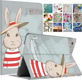 DuraSafe Cases - iPad Air 11" M2 2024 & Air 10.9" 5th/4th Gen Folio Smart Case with Dual-Angle Stand A2316 A2324 A2325 A2072 A2588 A2589 - Bunny Hat