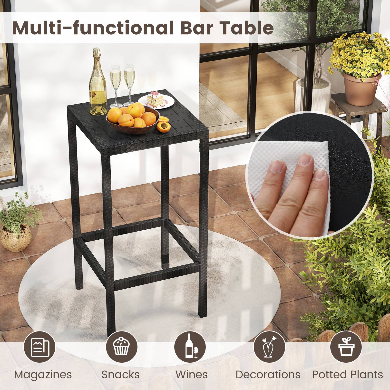 Multi-functional Bar Table

- Magazines
- Snacks
- Wines
- Decorations
- Potted Plants