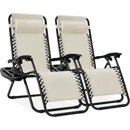 Best Choice Products - Set of 2 Zero Gravity Lounge Chair Recliners for Patio, Pool w/ Cup Holder Tray - Ivory