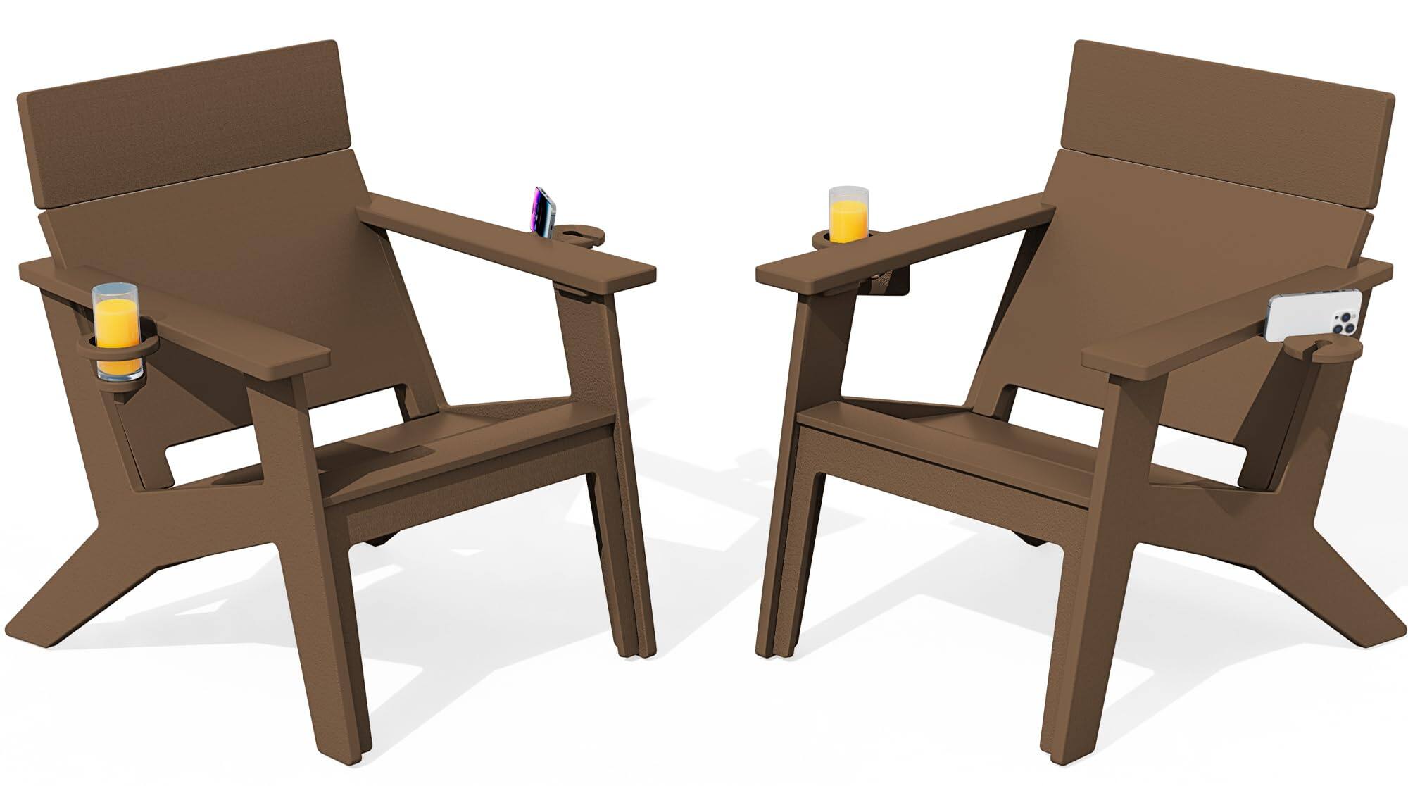 Front. SERWALL - SERWALL Modern Adirondack Chairs Tall Lounge Chair Set of 2,Slatless Solid Backrest,Brown - brown.