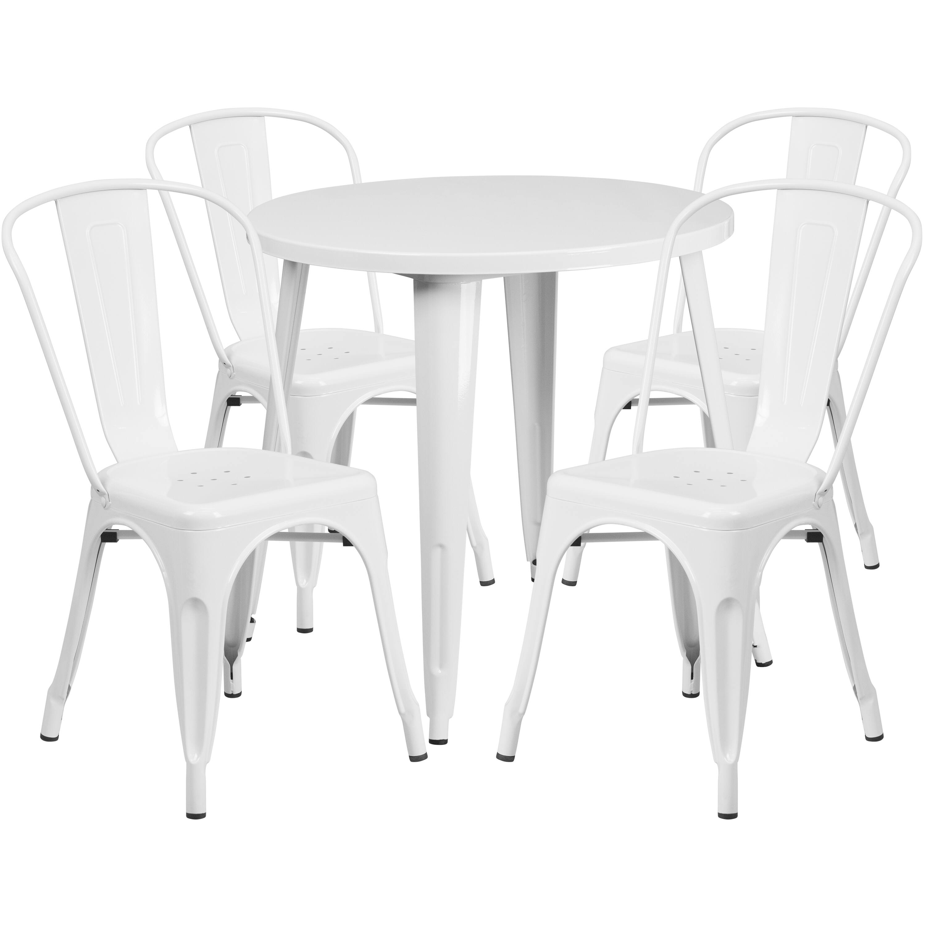 Alt View 1. Emma + Oliver - Commercial Grade 30" Round Metal Indoor-Outdoor Table Set with 4 Cafe Chairs - White.