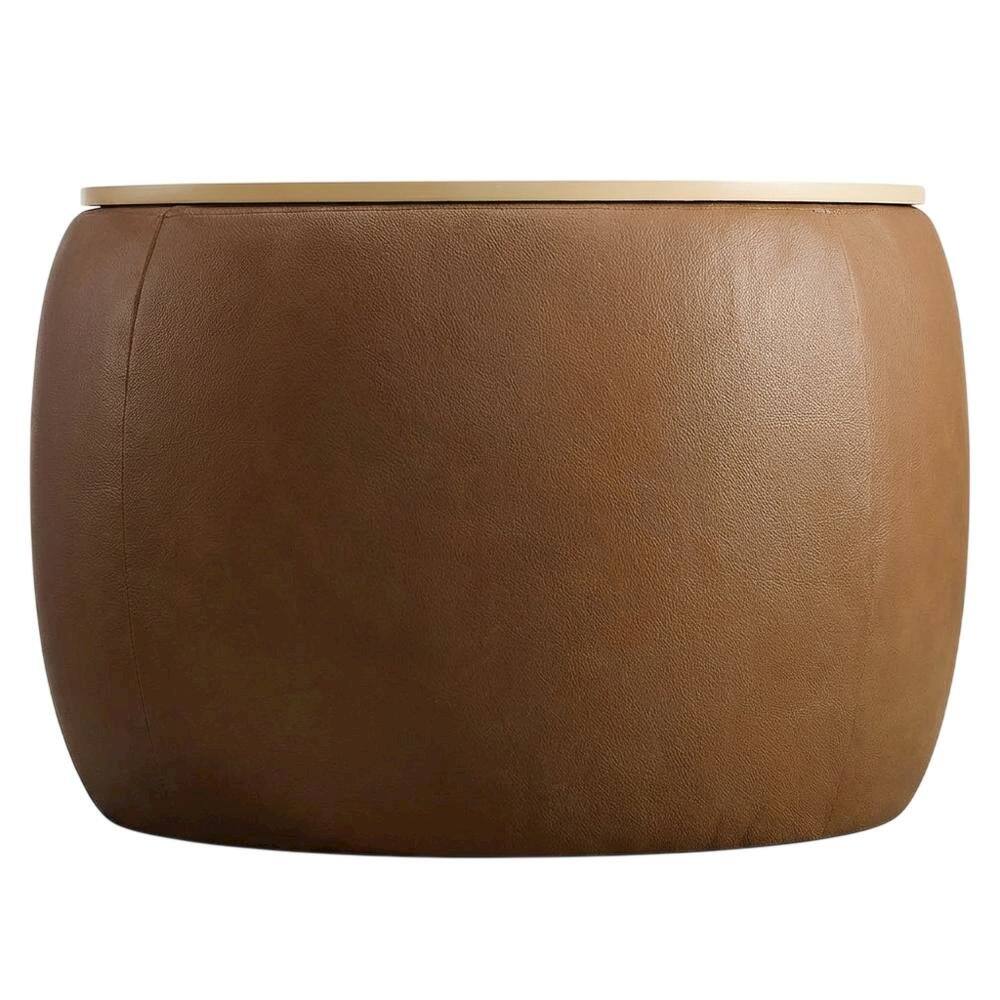 Back. Outdoor Escape - Vegan Leather Storage Ottoman, Neutral Color with Spacious Seat, Durable - Beige.