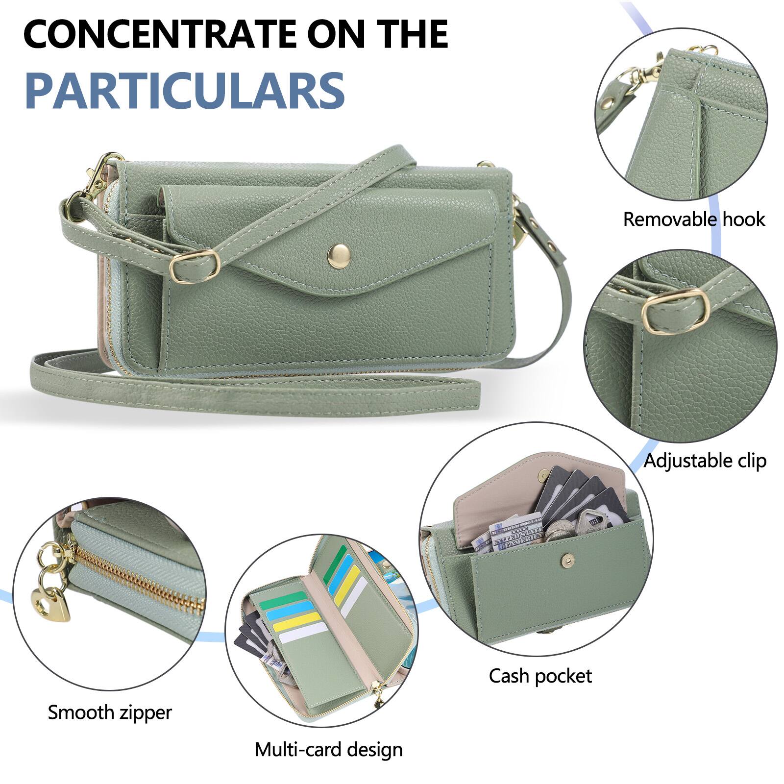 CONCENTRATE ON THE PARTICULARS

- Removable hook
- Adjustable clip
- Smooth zipper
- Multi-card design
- Cash pocket