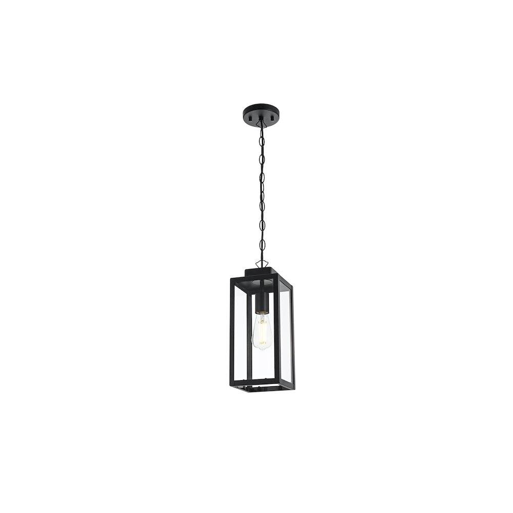 Angle. Elegant Lighting - Hilton 7 inch Outdoor Pendant in Black - Black.