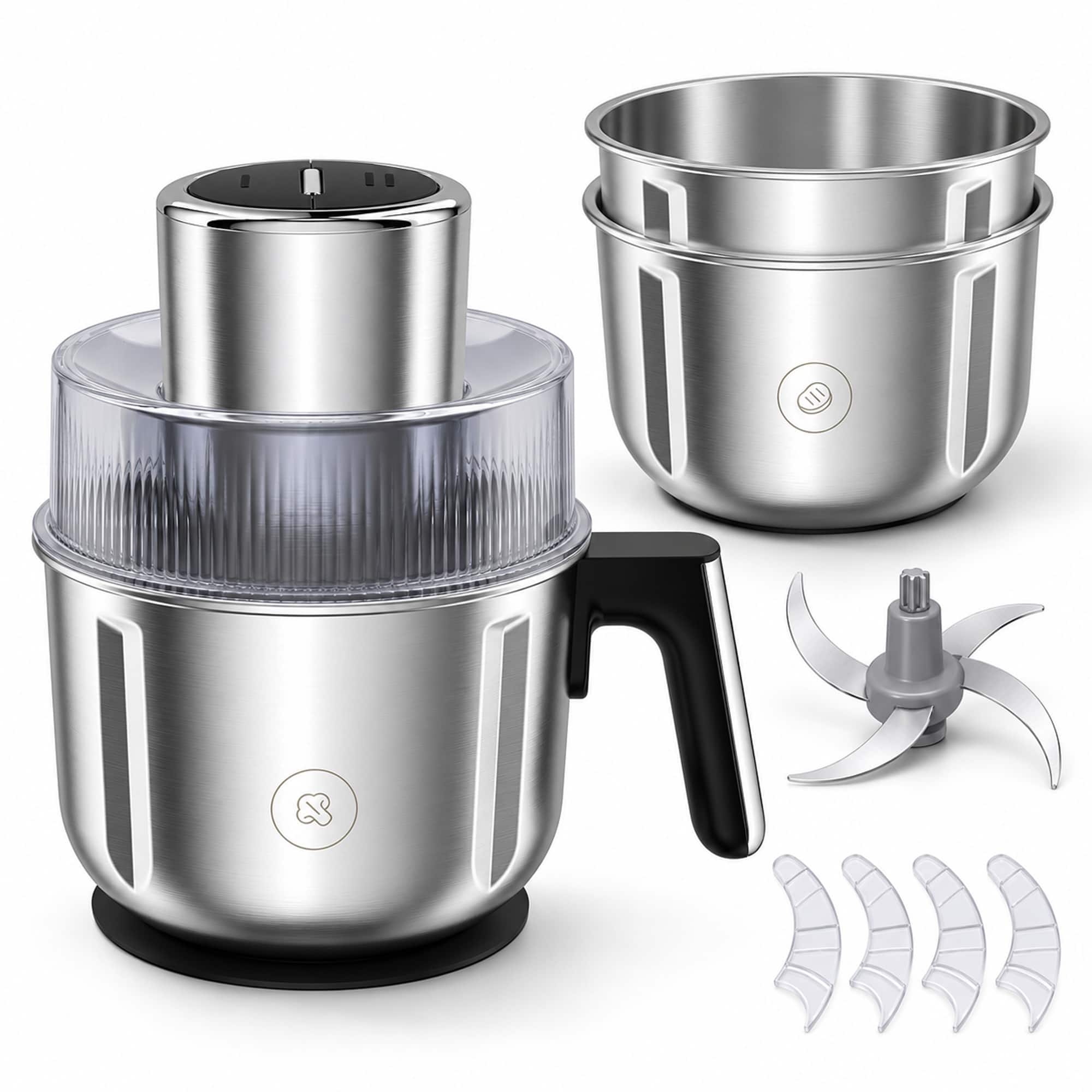 Front. YASHE - Food Processor with 3 Bowls, 350W Meat Grinder & Vegetable Chopper - Silver.