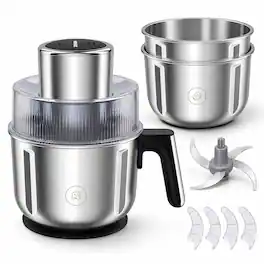 YASHE - Food Processor with 3 Bowls, 350W Meat Grinder & Vegetable Chopper - Silver