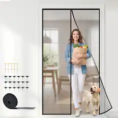 Front. Odoland - Upgraded Magnetic Screen Door Self Sealing Hands-Free Mesh Curtain - Black.