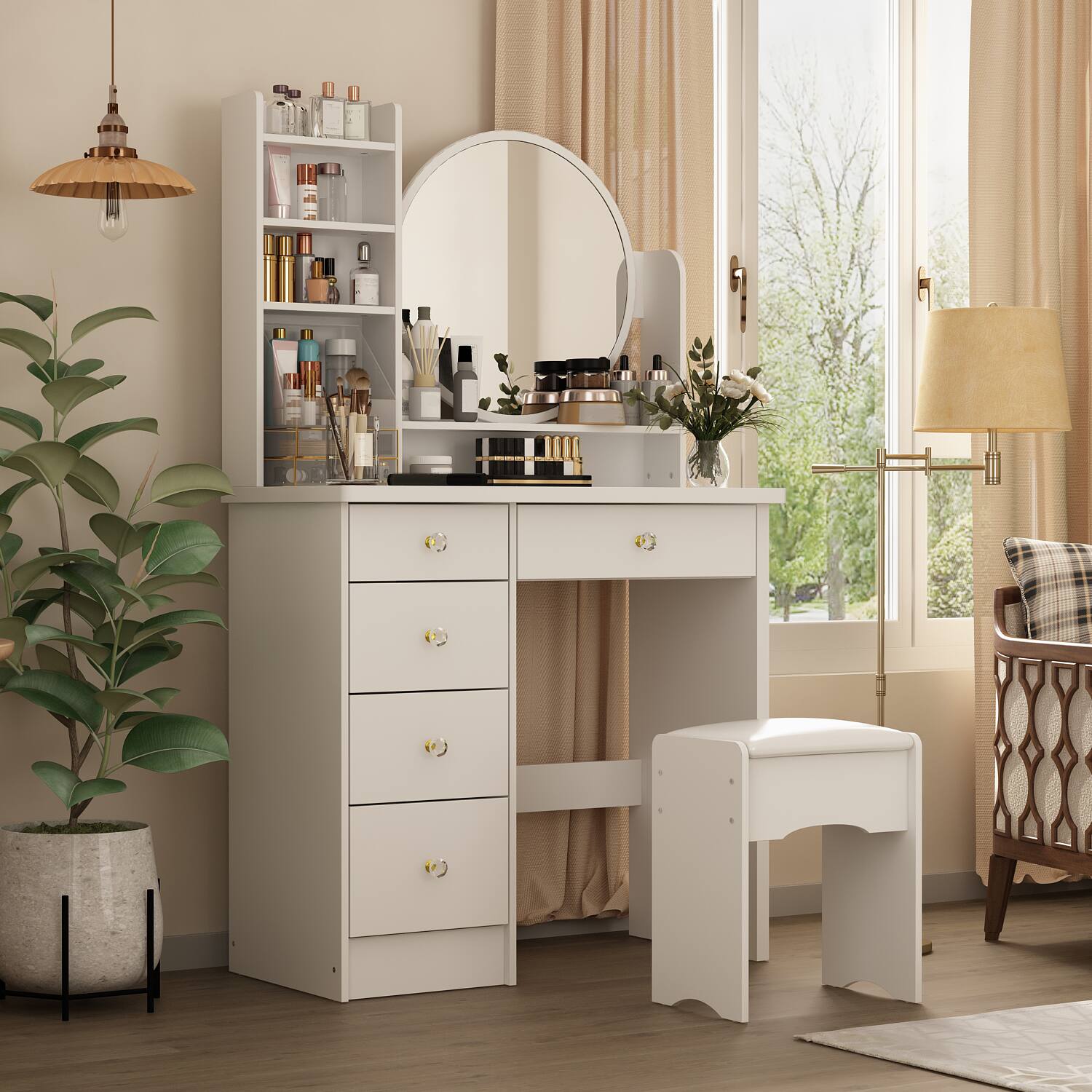 Alt View 6. Famapy - Multi - Functional Vanity Table & Dresser: All - in - One Beauty Hub with Smart Storage - White.