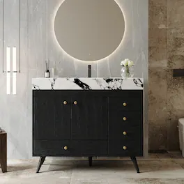 Loheer - 36 inch freestanding bathroom vanity black and gold modern vanity faux marble top - Black, Gold, White