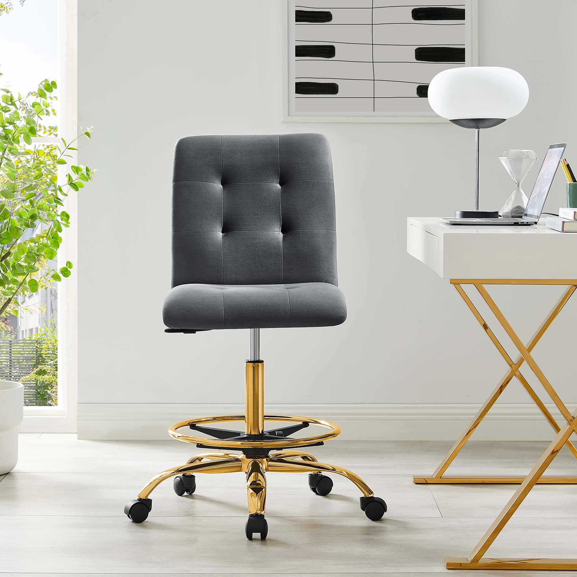 Alt View 5. Modway - Prim Armless Performance Velvet Drafting Chair by Modway - Gray.