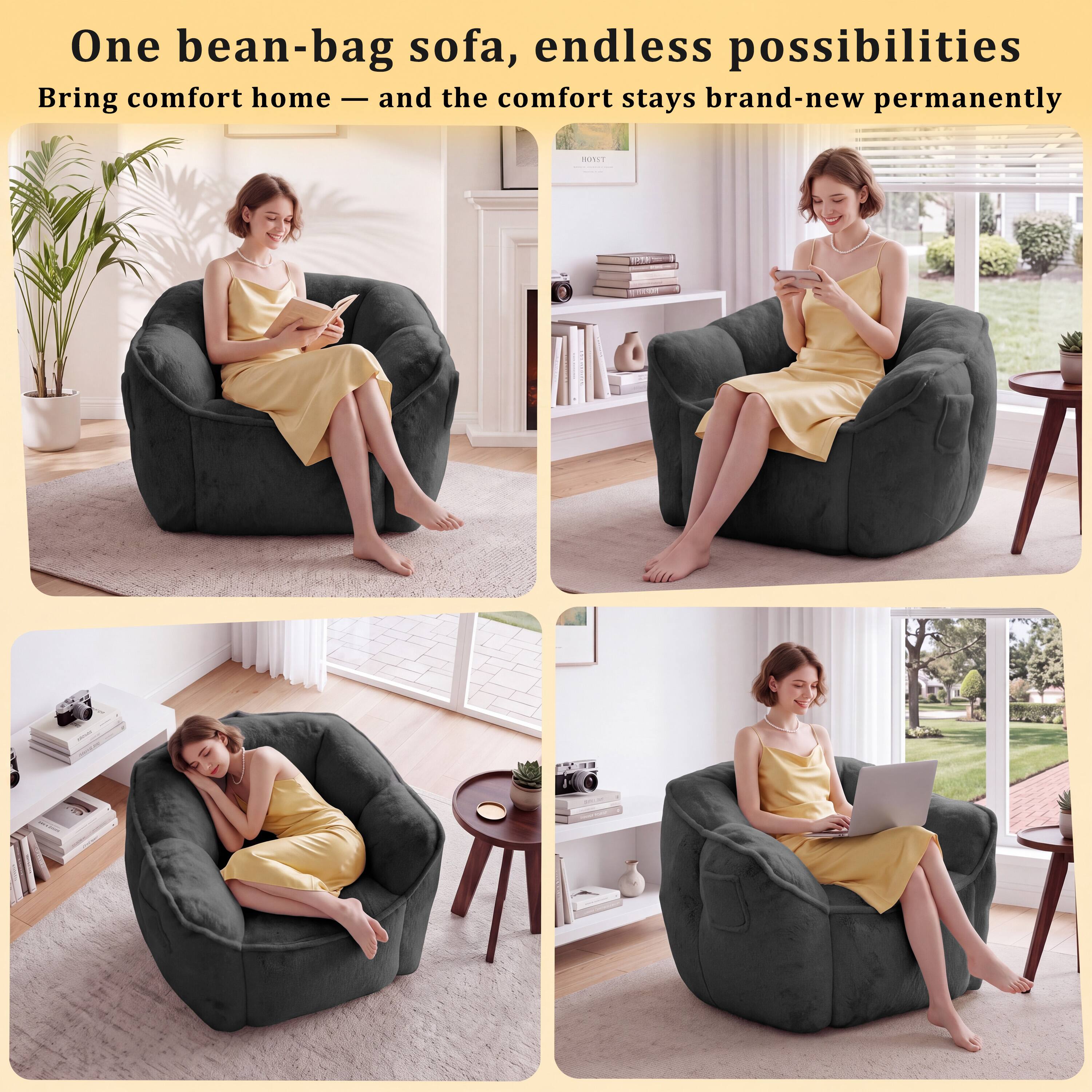 One bean-bag sofa, endless possibilities  
Bring comfort home — and the comfort stays brand-new permanently