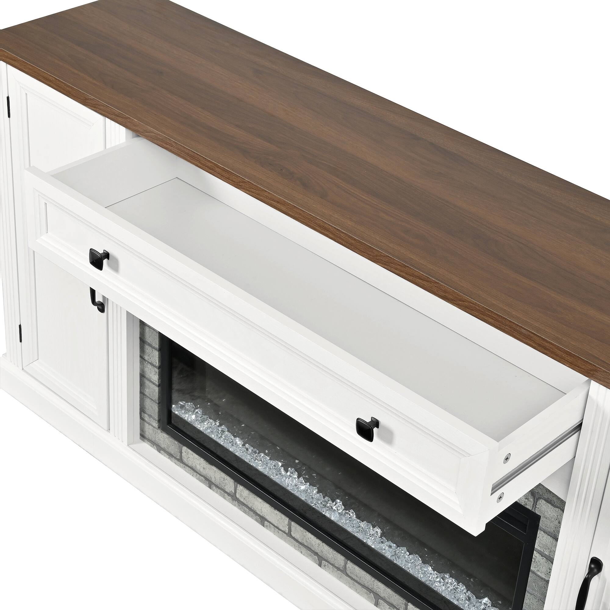 Alt View 2. Whisen - 70-Inch Electric Fireplace TV Stand,Media Console with Mantel, Storage Drawer & Adjustable Shelves - White.