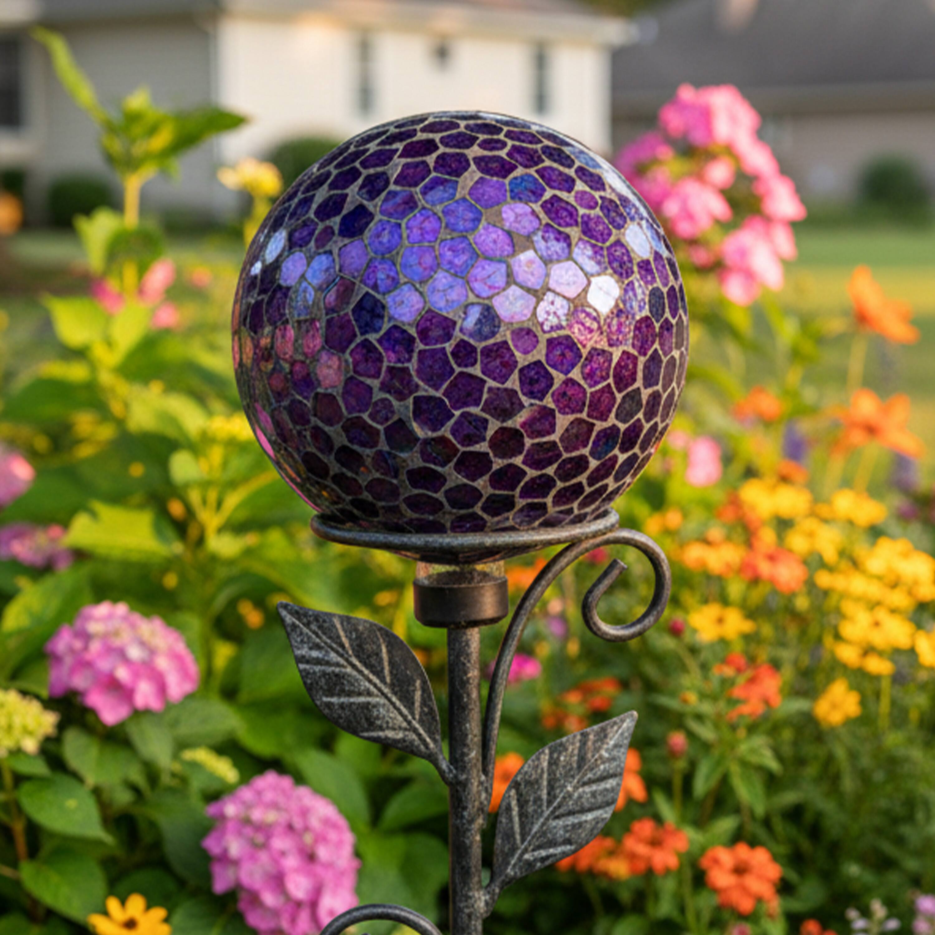 Alt View 5. Sunnydaze - Glass Mosaic Gazing Globe - 10 in - 2pk - Iridescent Purple.