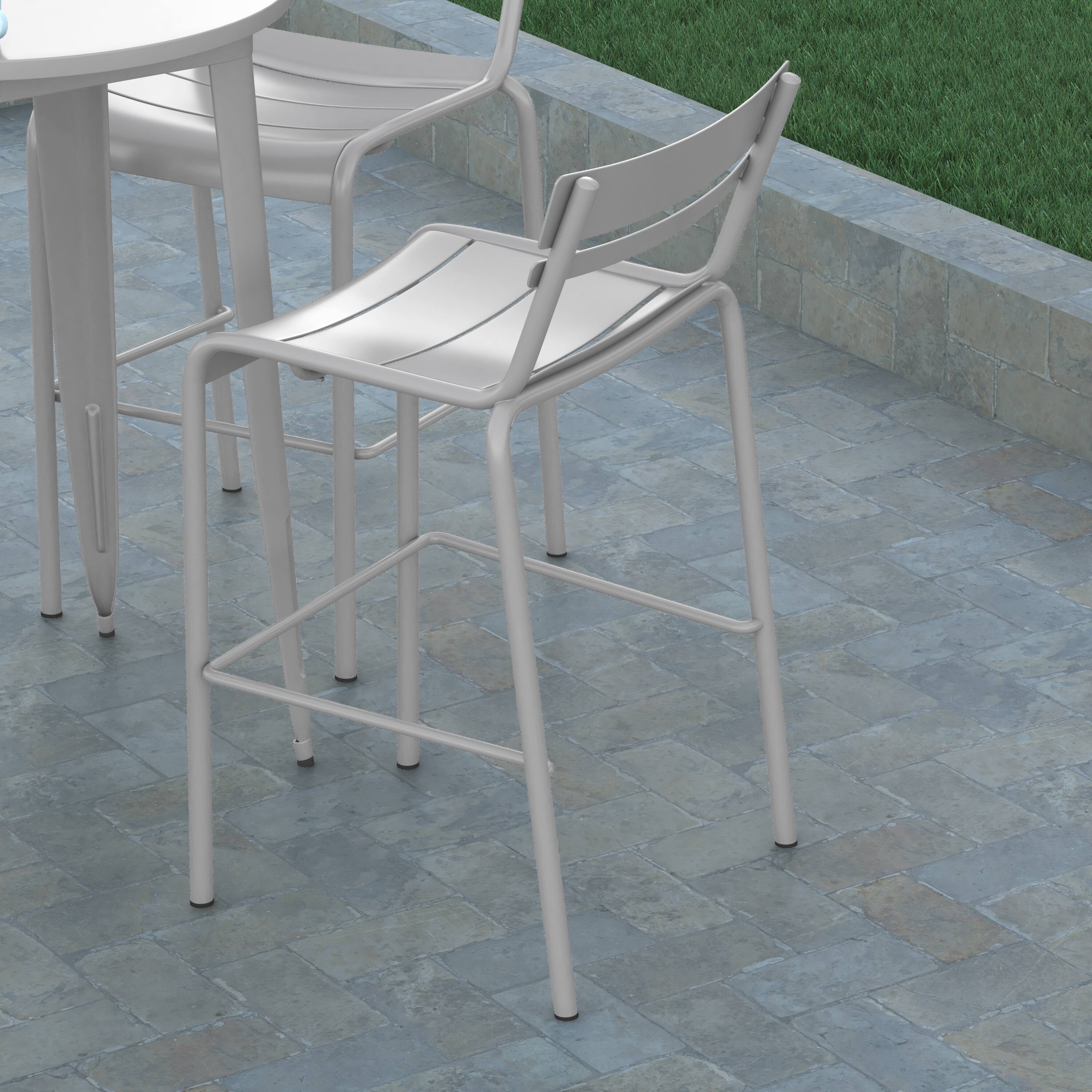 Alt View 3. Emma + Oliver - Rennes Armless Powder Coated Steel Stool with 2 Slat Back for Indoor-Outdoor Use - Silver.