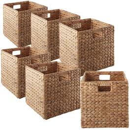 Casafield - 13 x 13-in Water Hyacinth Storage Baskets - 6 Pack - Cinnamon
