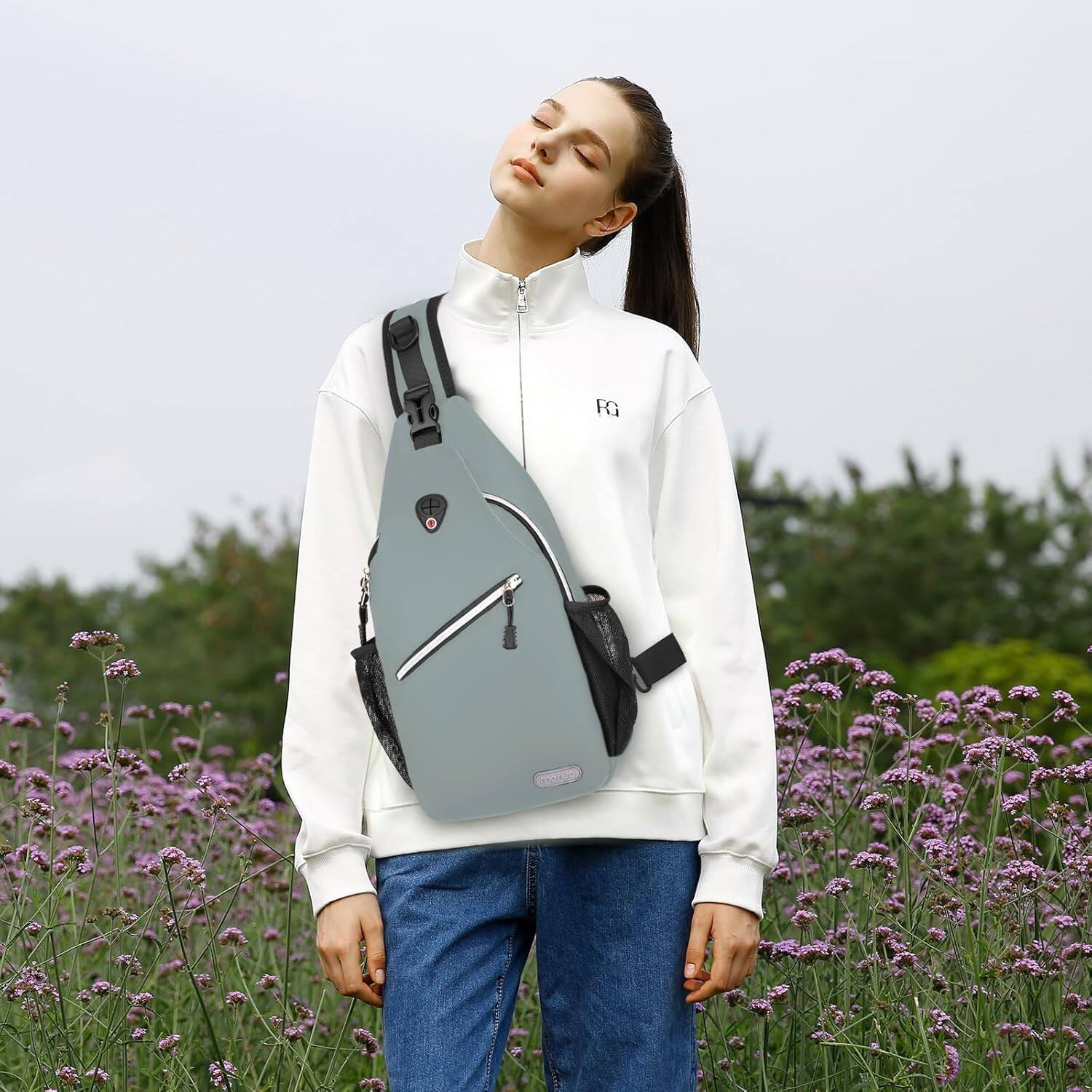 Alt View 5. mosiso - Sling Backpack Multipurpose Crossbody Shoulder Bag Travel Hiking Daypack - Sage Green.