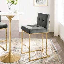 Privy Gold Stainless Steel Performance Velvet Bar Stool by Modway - Gold Charcoal