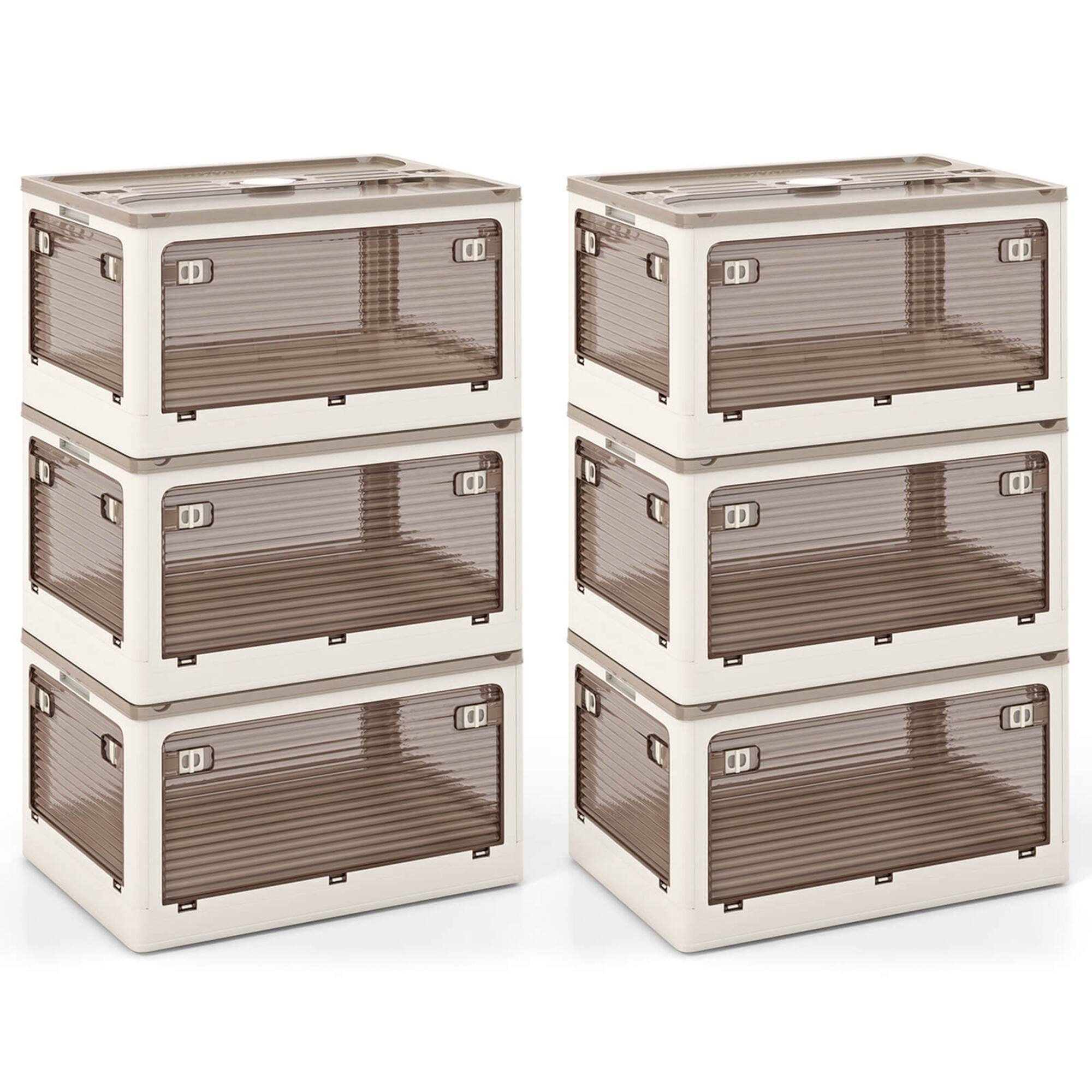 Front. Costway - Costway 6 Pack Stackable Storage Bins with Lids 34.5 Gallon Collapsible Plastic Container Box - Cream White,Clear Brown.