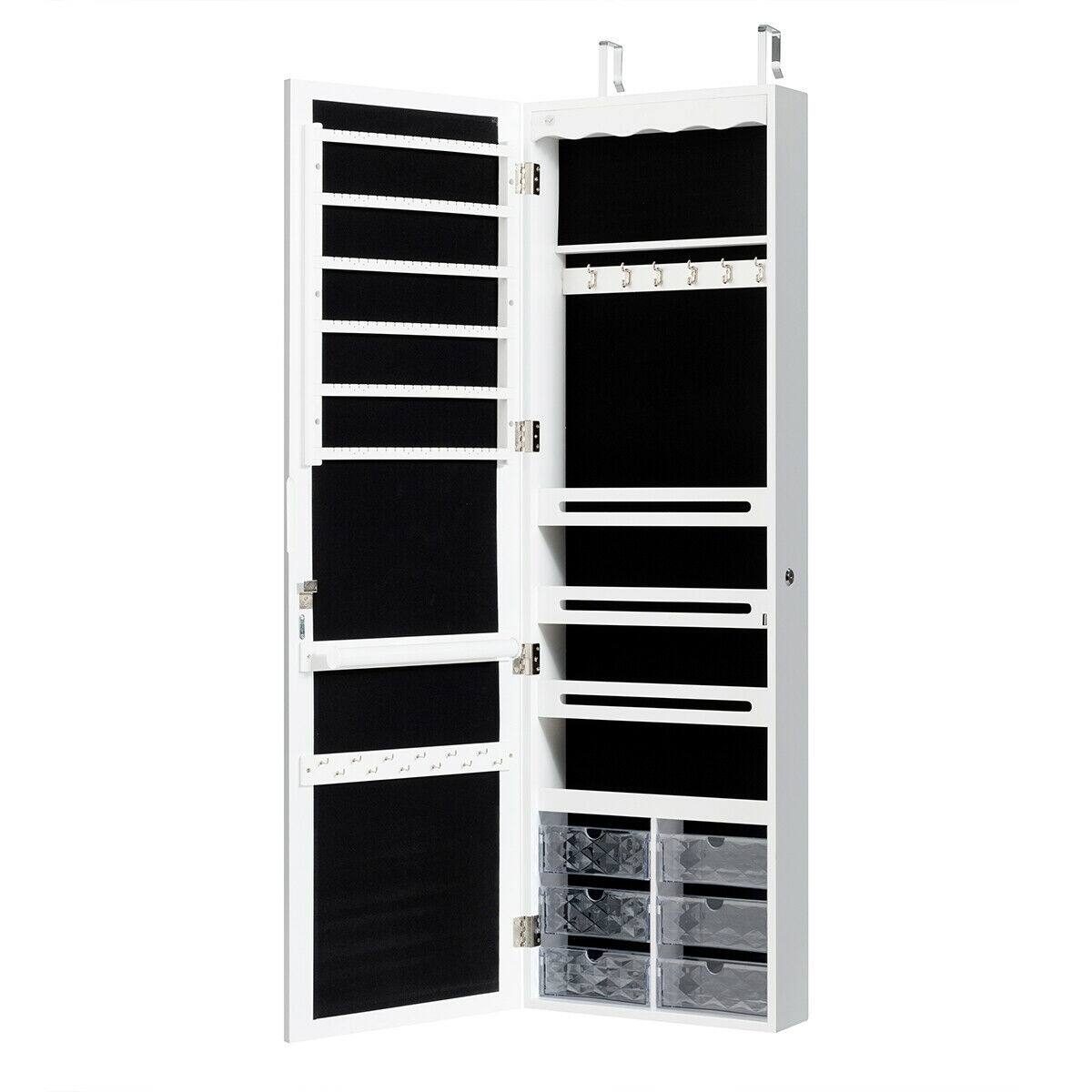 Alt View 1. Gymax - Gymax Wall Door Mounted Jewelry Cabinet Organizer LED Mirror White - White.