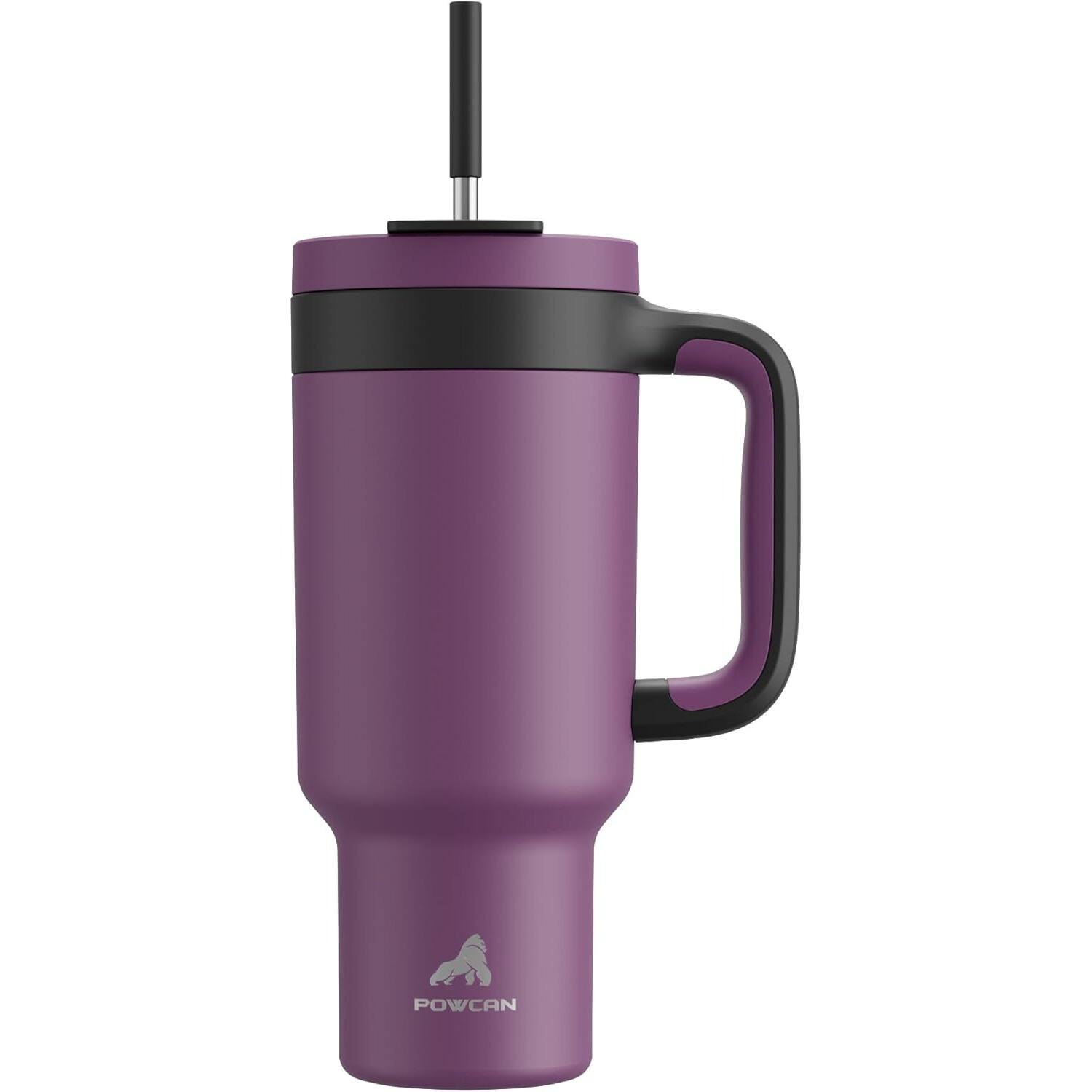 Front. PARKER SLATER - 40 oz insulated stainless steel tumbler with handle, 2-in-1 lid, leakproof, keeps drinks cold for 34 hours. - Plum.