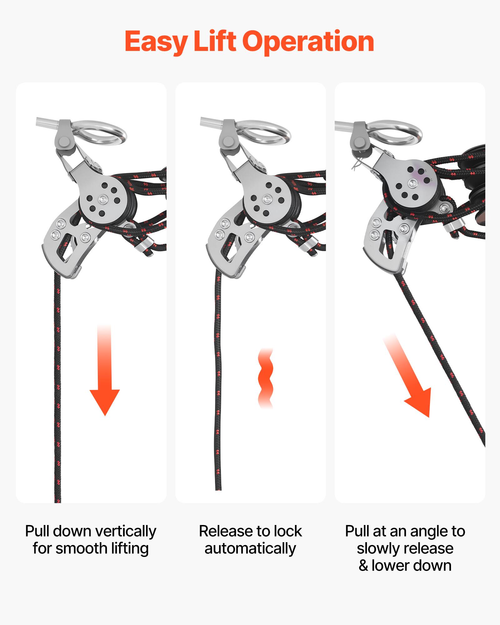 Easy Lift Operation

- Pull down vertically for smooth lifting
- Release to lock automatically
- Pull at an angle to slowly release & lower down