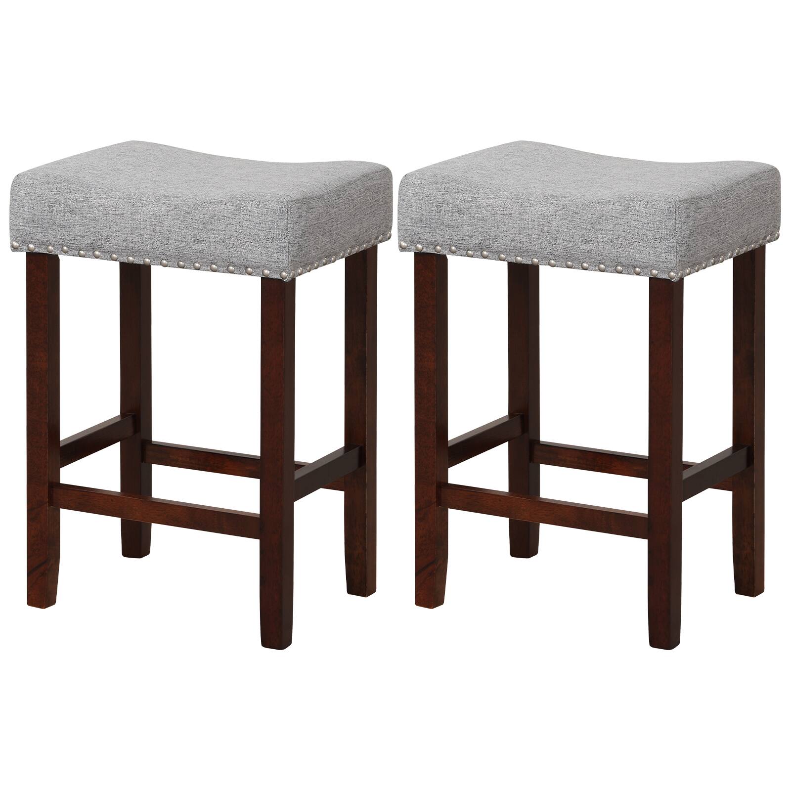 Alt View 1. Costway - Set of 2 Counter Height Bar Stools Saddle Kitchen Chairs with Wooden Legs - Grey/Brown.