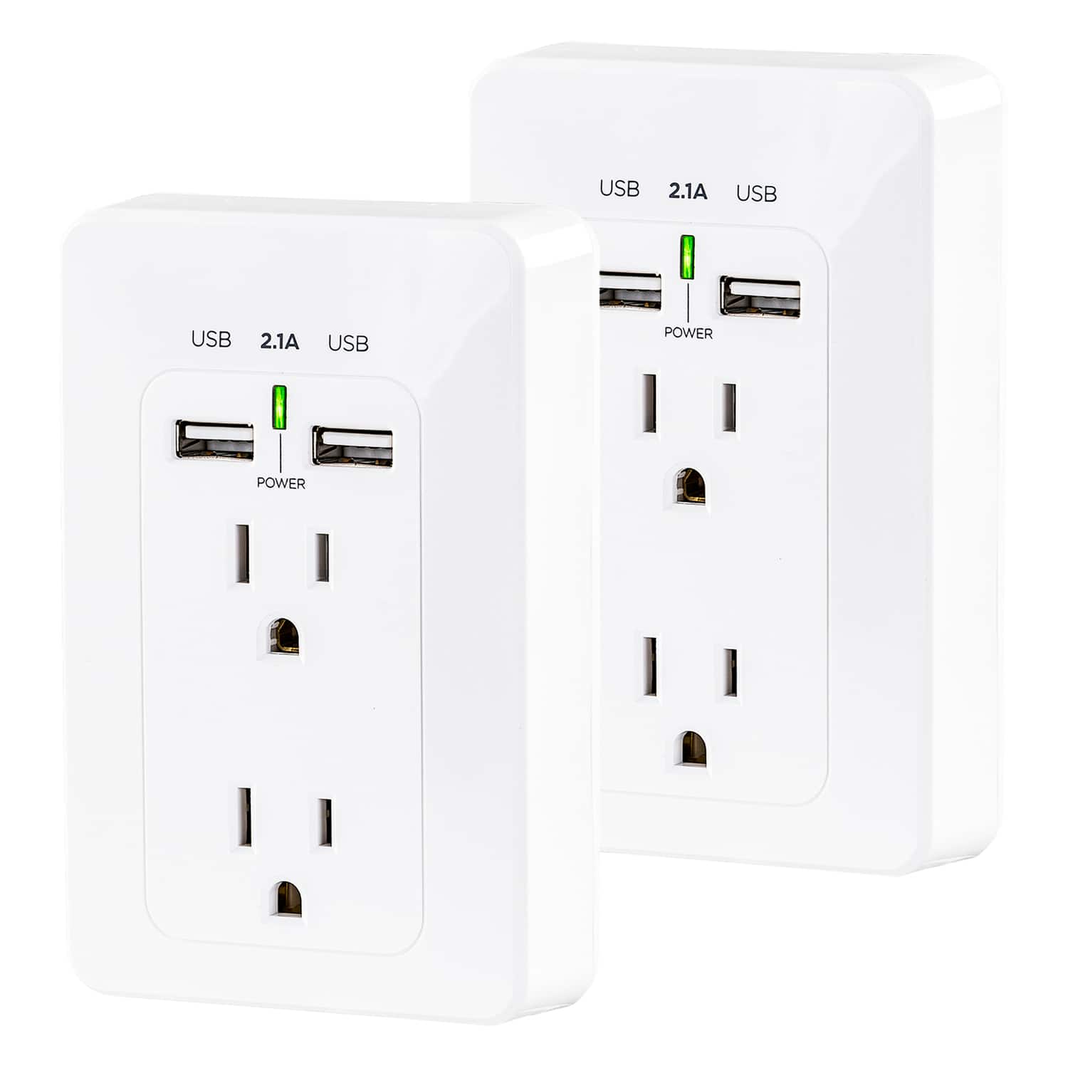 CyberPower - 2-AC Outlet and 2-USB Port Grounded Wall Tap MP18HO007, 2 Pack - White