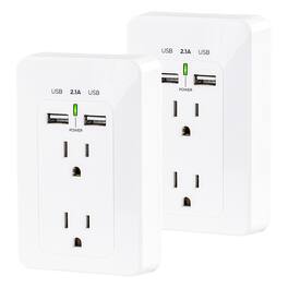 CyberPower - 2-AC Outlet and 2-USB Port Grounded Wall Tap MP18HO007, 2 Pack - White