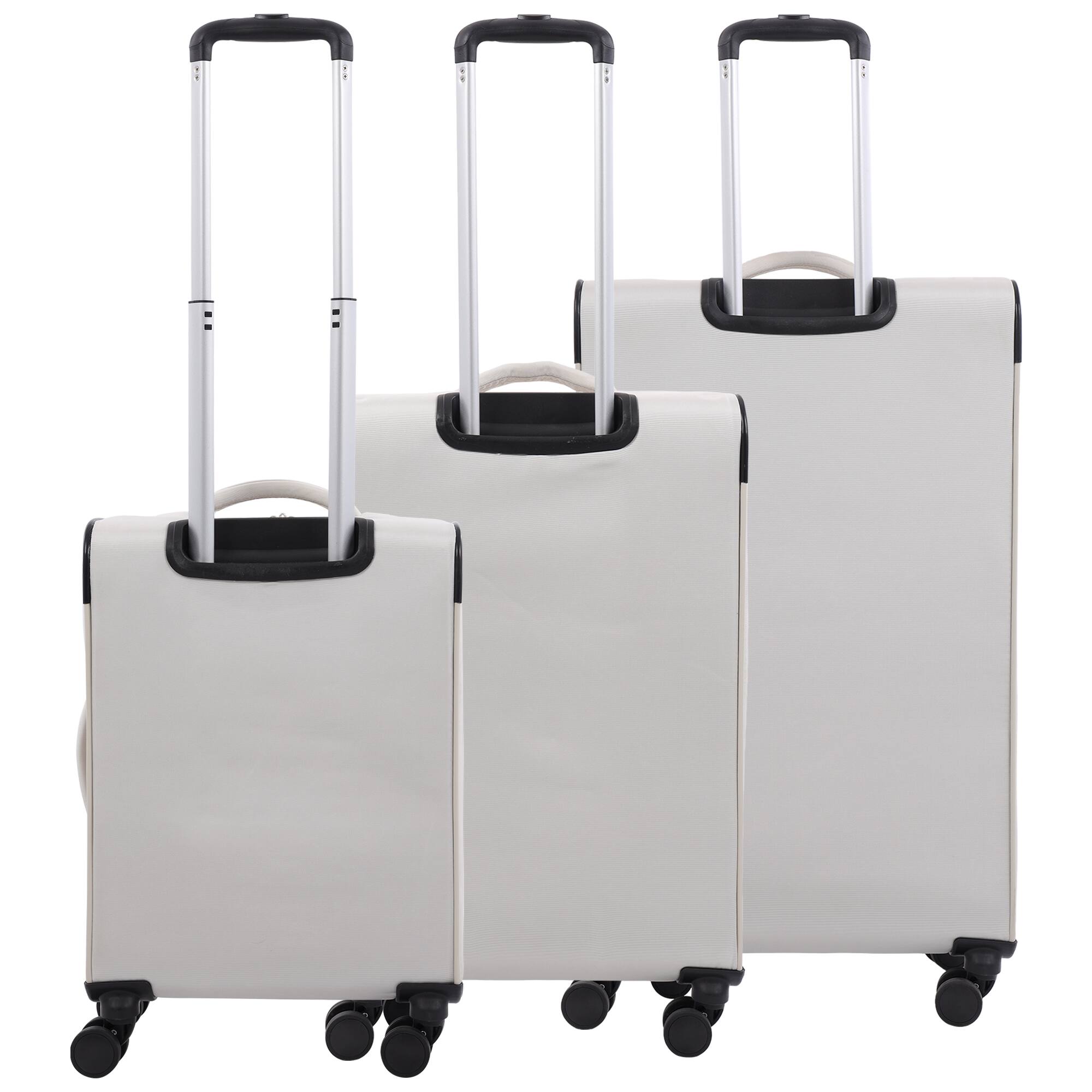Back. Martha Stewart - 3-Piece Softside Luggage Set – 22" Carry-On, 27" Medium, 31" Large – 8 Spinner Wheels, Expandable Softshell - LIGHT GREY.