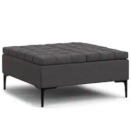 Simpli Home - Laura 36 inch Wide Transitional Square Mid Century Lift Top Storage Ottoman Polyester Linen, Assembled - Slate Grey
