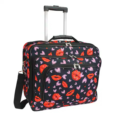 Front. World Traveler - 17-Inch Rolling Computer Case with Telescopic Handle and In-Line Skate Wheels – Heavy-Duty 600D Polyester - Lips and Hearts.