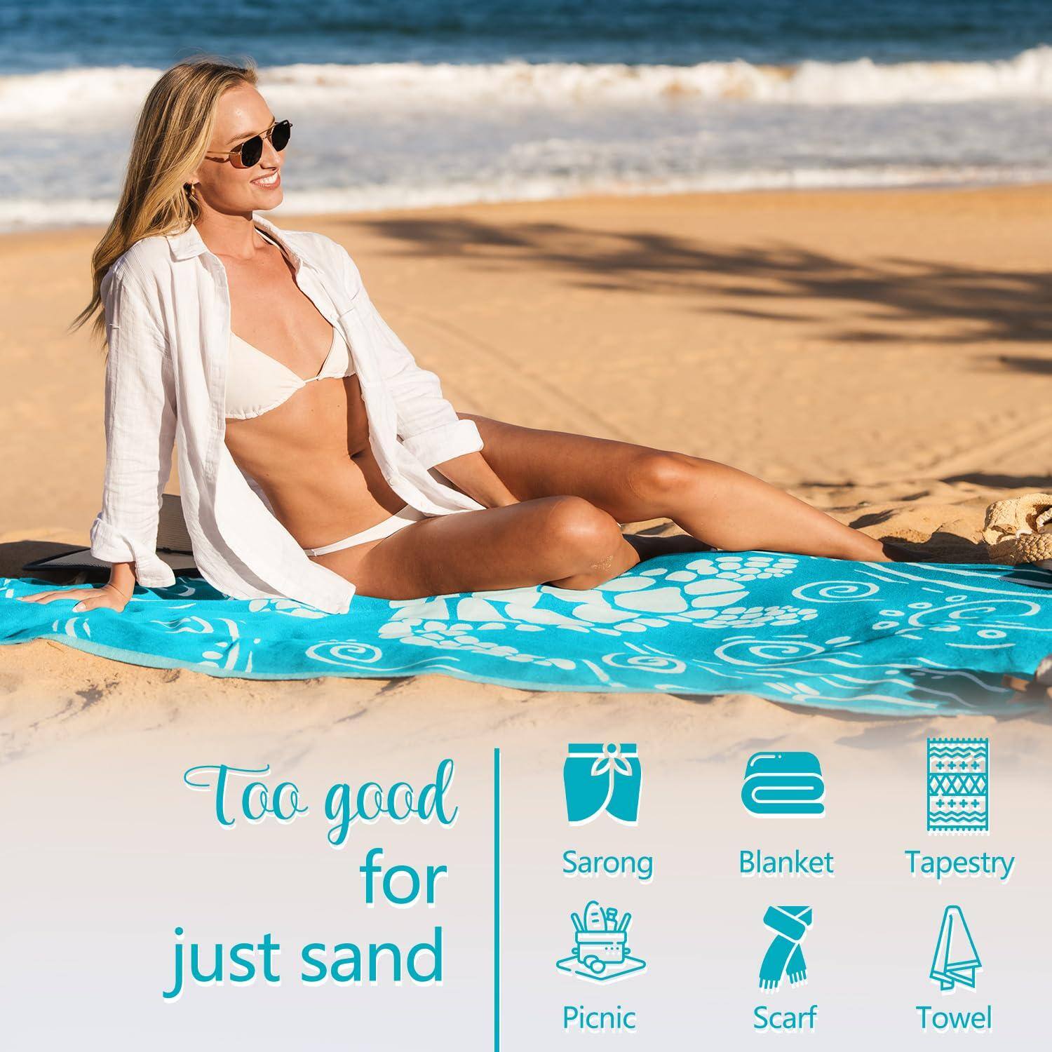 Too good for just sand

Sarong  
Blanket  
Tapestry  
Picnic  
Scarf  
Towel