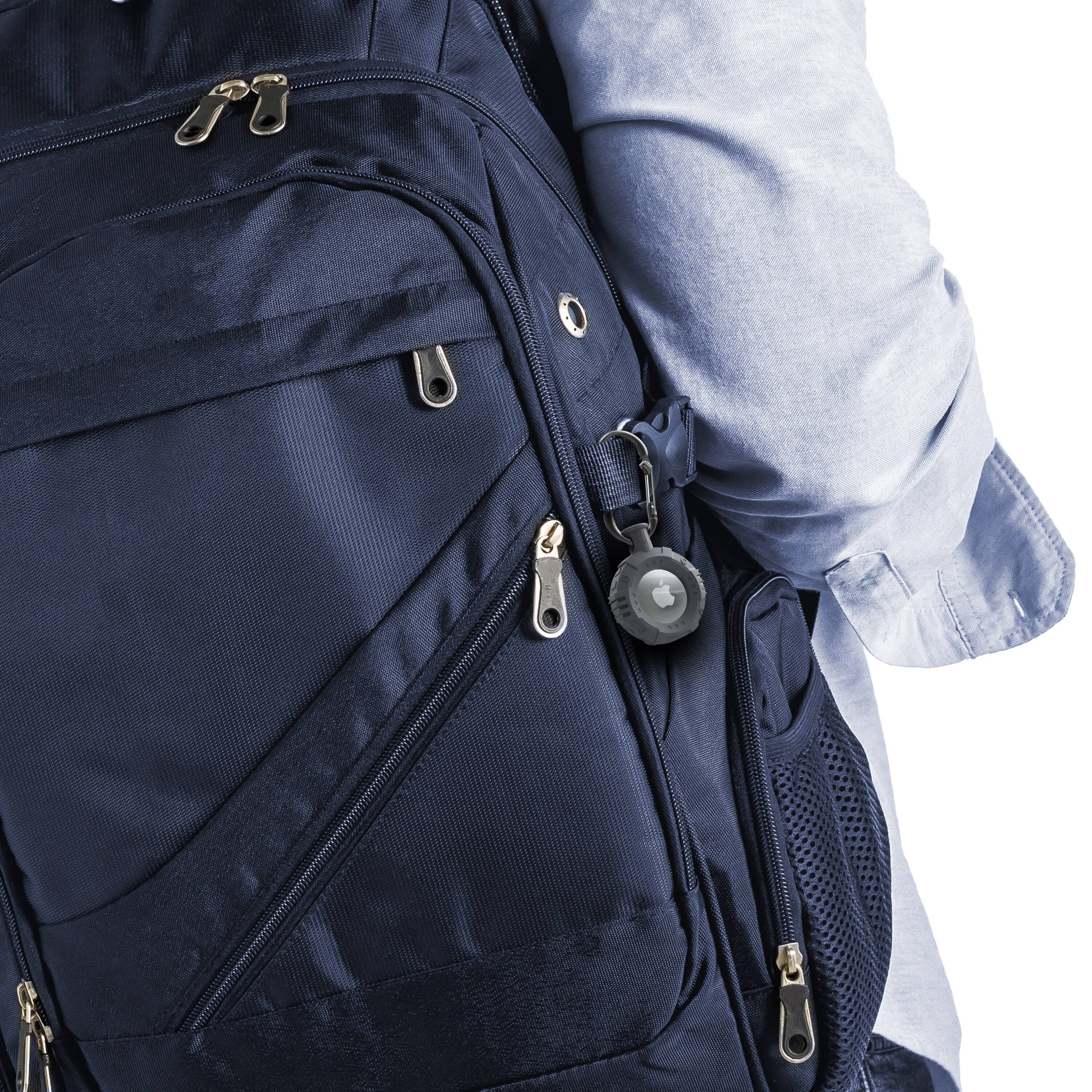 Angle. Vena - For Apple AirTag Holder, AirTag Keychain Round TPU, AirTag Case Cover For Pet Dog Cat Collar Luggage , Gray - Gray.