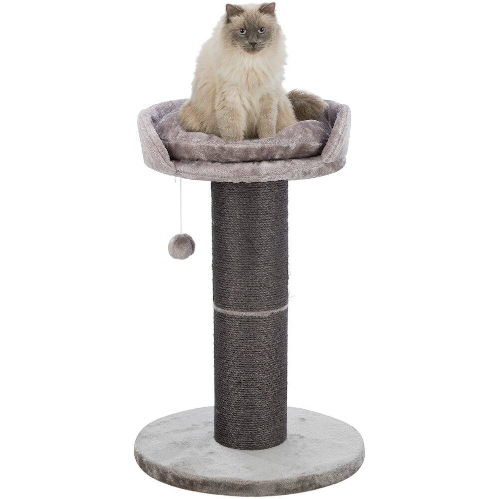 Alt View 2. TRIXIE - Pepino Sisal 35" Scratching Post with Plush Platform Bed and Dangling Cat Toy - Gray.