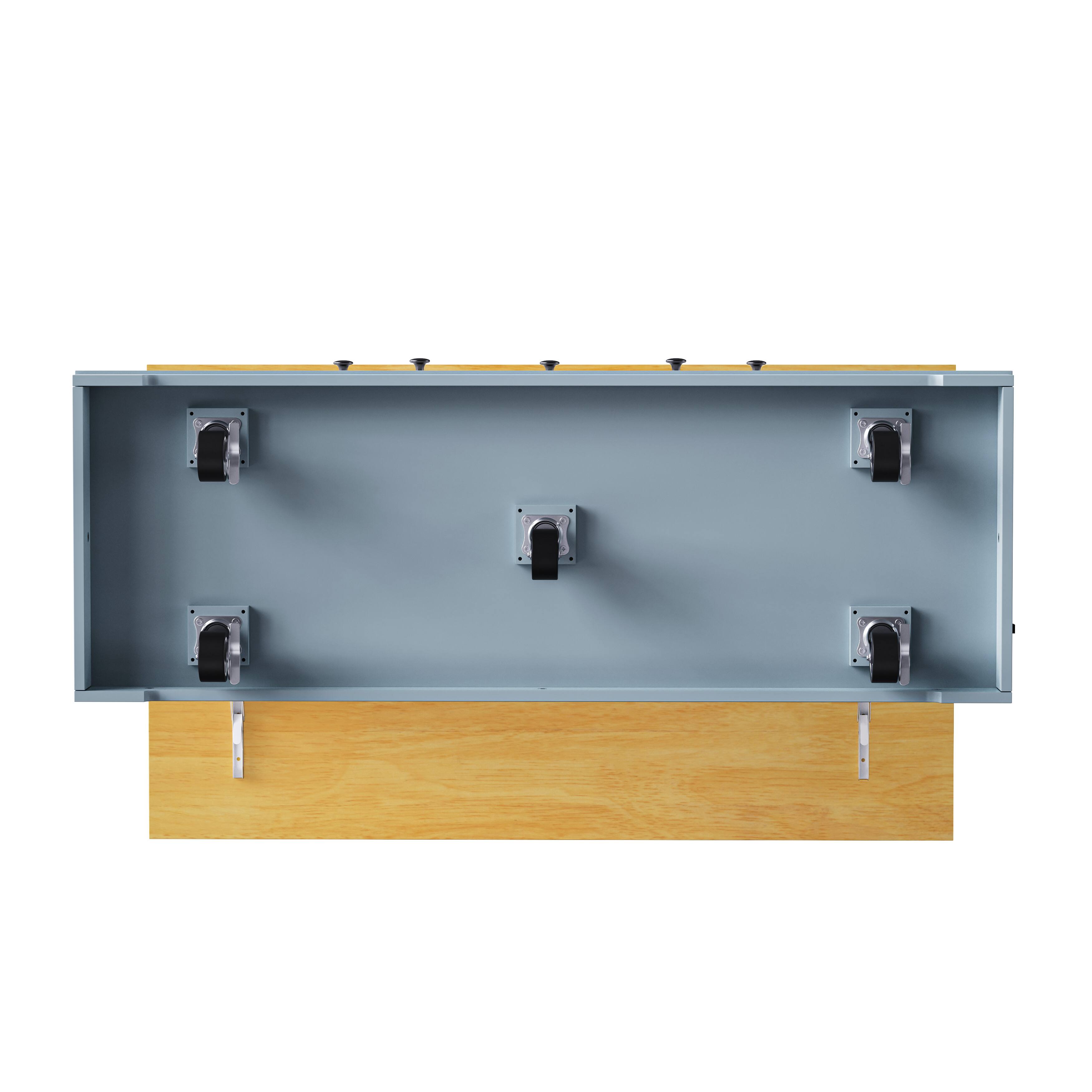 Alt View 6. Forest'nSky - 53" Large Rolling Kitchen Island with 2 Bar Stools, Power Outlet, Drop Leaf, Internal Storage Rack, Grey Blue - Grey Blue.
